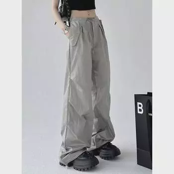 Женские летние свободные брюки-парашют с широкими штанинами M темно-серого