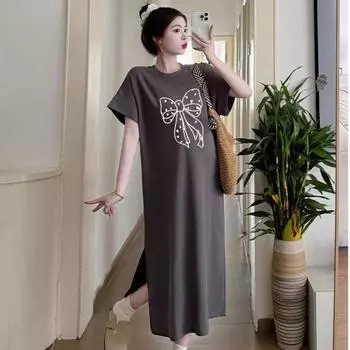 Женские летние свободные футболки для беременных можно носить поверх домашнего платья L темно-серого