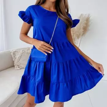 Женские летние свободные платья с расклешенными рукавами и круглым вырезом, неровным подолом S белый