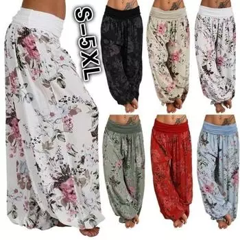 Женские летние свободные повседневные брюки с принтом больших размеров, брюки Harlon, длинные брюки