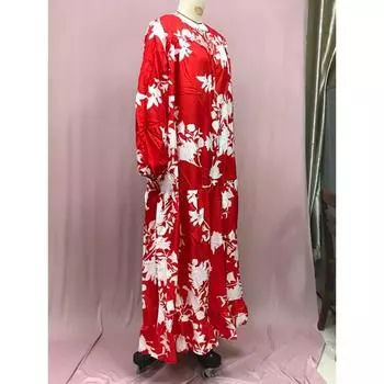 Женские летние свободные повседневные длинные платья с длинными рукавами и принтом S красный