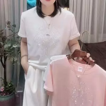 Женские летние свободные повседневные футболки с круглым вырезом и принтом в виде ромбов, однотонные, с коротким рукавом, топы XS