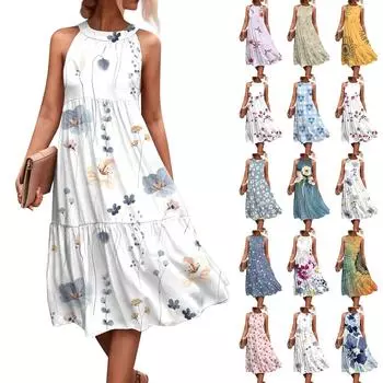 Женские летние свободные повседневные пляжные платья без рукавов с однотонным принтом и висячим вырезом XXL оранжевый