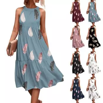 Женские летние свободные повседневные пляжные платья без рукавов с однотонным принтом и висячим вырезом L чёрный