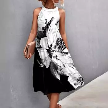 Женские летние свободные повседневные пляжные платья без рукавов с однотонным принтом и висячим вырезом S синий