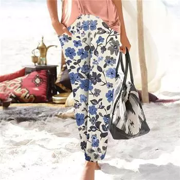 Женские летние свободные повседневные широкие брюки с эластичной резинкой на талии и брюками XXL