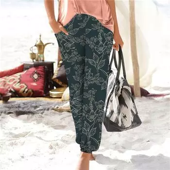 Женские летние свободные повседневные широкие брюки с эластичной резинкой на талии и брюками XXL чёрный