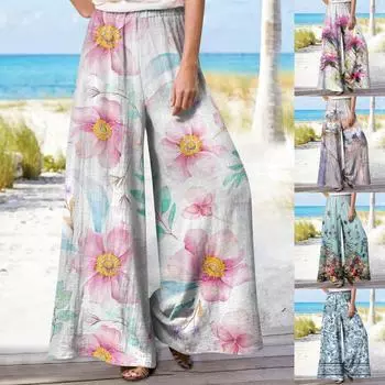 Женские летние свободные повседневные широкие брюки с эластичной резинкой на талии и брюками XXXXXL синий