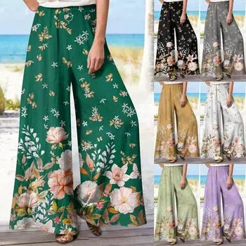 Женские летние свободные повседневные широкие брюки с эластичной резинкой на талии и брюками S