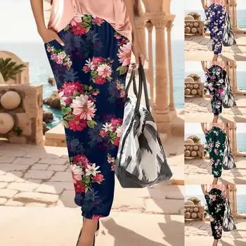 Женские летние свободные повседневные широкие брюки с эластичной резинкой на талии и брюками XL