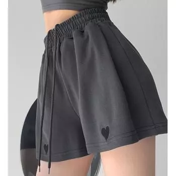 Женские летние свободные повседневные широкие шорты с высокой талией для похудения M темно-серого