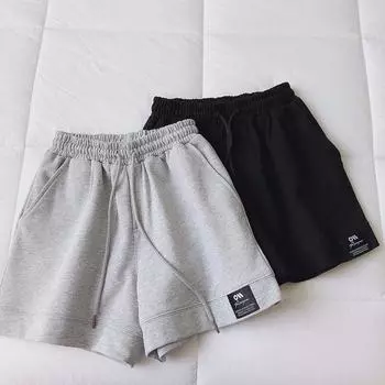 Женские летние свободные спортивные шорты в корейском стиле для бега, повседневные, А-силуэта, широкие, с высокой талией, для студентов M
