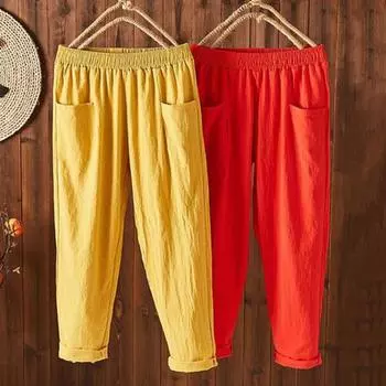 Женские летние свободные тонкие брюки-девятки с высокой талией, прямые, удобные шаровары 4XL