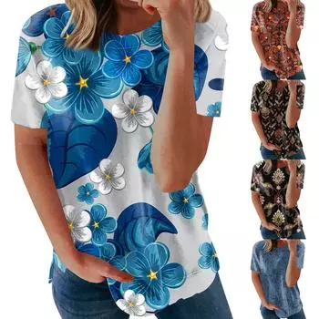 Женские летние свободные топы с короткими рукавами и круглым вырезом в стиле ретро с короткими рукавами и принтом, женские летние футболки XXL чёрный