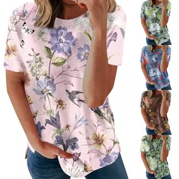 Женские летние свободные топы с короткими рукавами и круглым вырезом в стиле ретро с короткими рукавами и принтом, женские летние футболки M синий