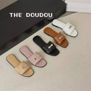 Женские летние тапочки 2025 года на плоской подошве: Новые римские сандалии Lock Design в стиле фей 38 абрикосовый