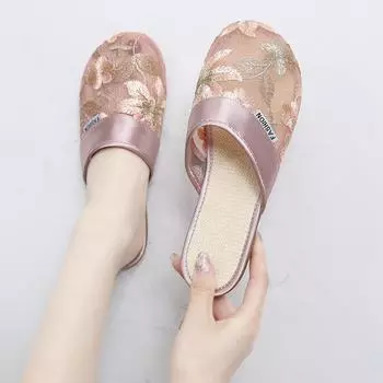 Женские летние тапочки Baotou, китайские сандалии с вышитыми цветами, женские повседневные шлепанцы, национальная домашняя обувь для отдыха на открытом воздухе 35 розовый