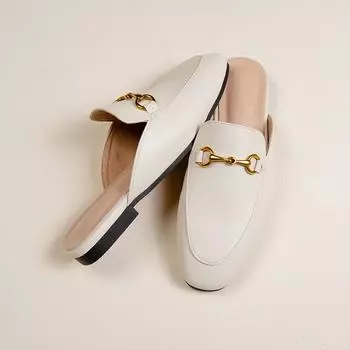 Женские летние тапочки Baotou: Универсальные мюли Horsebit Buckle Flat 2024 для ношения на открытом воздухе 39 чёрный