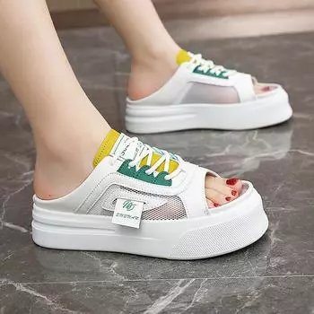 Женские летние тапочки без каблука Элегантные повседневные пляжные тапочки Офисные сетчатые дышащие тапочки 40