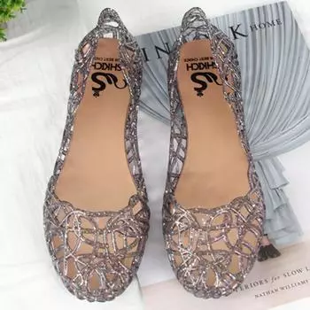 Женские летние тапочки, блестящая прозрачная обувь, блестящая обувь Baotou на высокой эластичной резинке, лоферы, Zapatos Mujer, повседневная обувь на плоской подошве, танцевальная обувь на плоской подошве