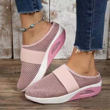 Женские летние тапочки, дышащие сетчатые тапочки премиум-класса, Нескользящие повседневные женские тапочки в стиле ретро, ортопедические сандалии на платформе для диабетиков 35 чёрный