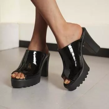 Женские летние тапочки из блестящей мягкой кожи с дышащим рыбьим носком на толстой подошве и высоким каблуком, сандалии, тапочки 35 зелёный