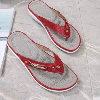 Женские летние тапочки из искусственной кожи, украшенные стразами, Нескользящие шлепанцы на танкетке, удобная обувь на платформе 35 бежевый