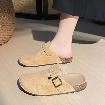 Женские летние тапочки-ленивцы, женские весенне-осенние домашние тапочки на плоской подошве, нескользящие, однотонные, с закрытым носком, полутапочки 36 хаки