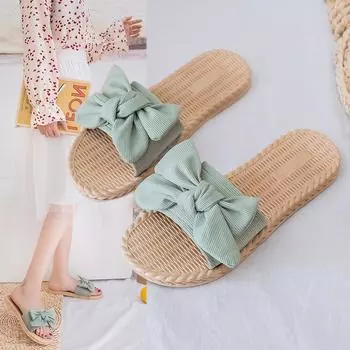Женские летние тапочки, модная пляжная обувь на плоской подошве, нескользящие сандалии-джокеры с бантом, легкие, износостойкие, дышащие, простые 36-37