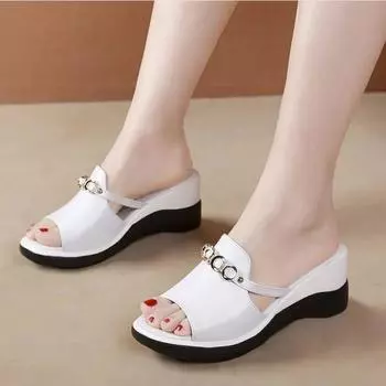 Женские летние тапочки на среднем каблуке с мягкой подошвой, легкие, элегантные, нескользящие, для ежедневных поездок на работу 40 белый