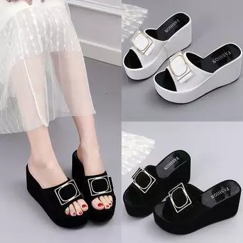 Женские летние тапочки на танкетке с открытым носком, пляжная прогулочная обувь, сандалии, повседневная обувь 40 белый