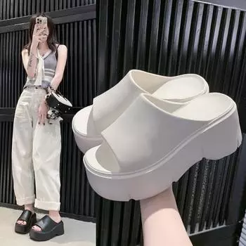 Женские летние тапочки на толстой подошве, повседневные женские сандалии на толстой подошве, мягкая и нескользящая пляжная обувь, тапочки 36-37