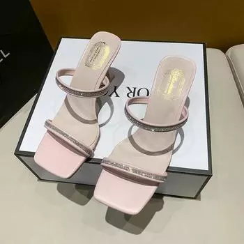 Женские летние тапочки новой линии со стразами, сандалии с рыбьим ротом, модные легкие туфли на высоком каблуке 34 чёрный