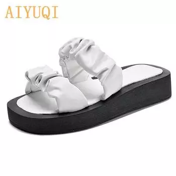 Женские летние тапочки, однотонные удобные пляжные туфли большого размера с открытым носком, женские тапочки на плоской подошве 35 чёрный