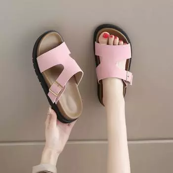 Женские летние тапочки повседневные милые розовые босоножки на платформе большого размера 35 чёрный