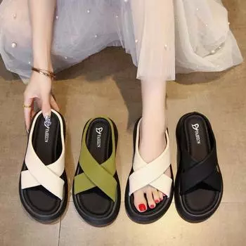 Женские летние тапочки, повседневные, на толстой подошве, сандалии для девочек на платформе, тапочки больших размеров 35 слоновая кость