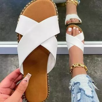 Женские летние тапочки с леопардовым принтом больших размеров, модные кожаные сандалии с открытым носком, уличные повседневные дышащие сандалии на плоской подошве 43 белый