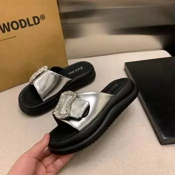 Женские летние тапочки со стразами, новые летние универсальные пляжные сандалии Hugh на платформе и подошве, обувь без шнуровки 35 чёрный