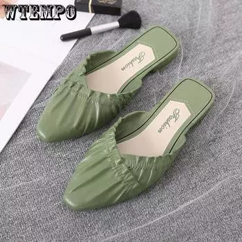 Женские летние тапочки, заостренные и универсальные модные носимые сандалии на плоской подошве, корейская версия 36-37 зелёный