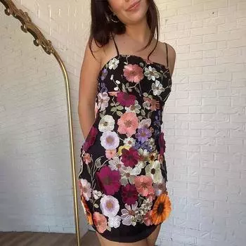 Женские летние темпераментные элегантные трехмерные цветочные сетчатые платья с вышивкой на шее S розовый