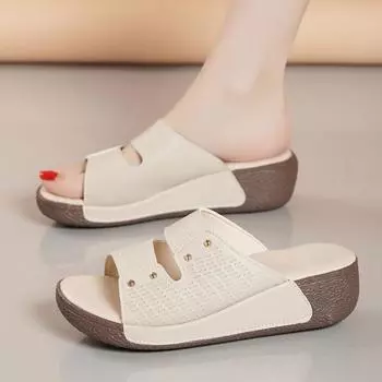 Женские летние толстые тапочки, нарядные повседневные сандалии, босоножки на платформе для девочек, увеличивающие рост, тапочки больших размеров для мам 35 серый