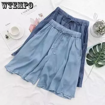 Женские летние тонкие большие свободные широкие брюки с эластичной резинкой на талии, повседневные джинсовые юбки, брюки M темно-синий