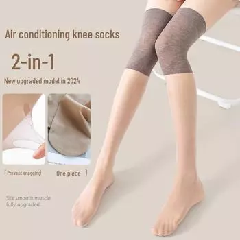 Женские летние тонкие чулки длиной до колена — не застревают, защищают от холода, теплые для помещений с кондиционером Core-spun silk, One size (85-135 catties) чёрный