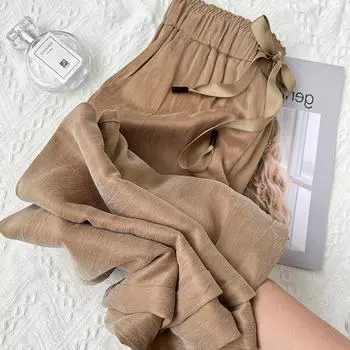 Женские летние тонкие драпированные брюки Copper Ammonia Silk с широкими штанинами и высокой талией, свободные прямые брюки Ice Silk XXL чёрный