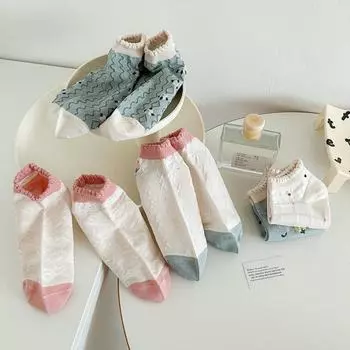 Женские летние тонкие невидимые сетчатые носки с глубоким вырезом - модный короткий фасон Flower розовый