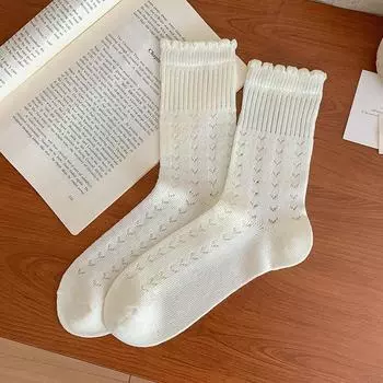 Женские летние тонкие новинки дышащая сетка темный цветок свободный раструб студенческий стиль носки-гольфы 1 pair