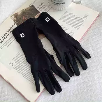 Женские летние тонкие перчатки для защиты от солнца UPF50+ из ледяного шелка, для езды на открытом воздухе, противоскользящие, с сенсорным экраном, защита от УФ-лучей UV protection [small K standard]-Black All yards