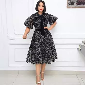 Женские летние тонкие платья с темпераментным воротником и сетчатой талией, кружевные сращивания S чёрный