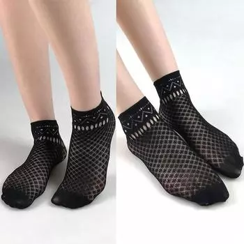 Женские летние тонкие полые жаккардовые носки для рыболовной сети, черные шелковые носки, короткие носки, носки-лодочки