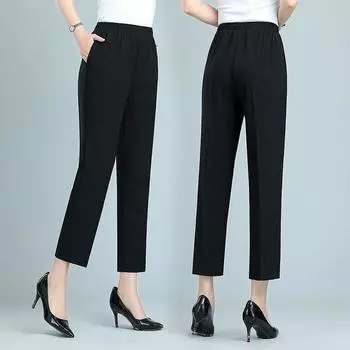 Женские летние тонкие прямые брюки, однотонные черные брюки, летние брюки с высокой талией M темно-синий